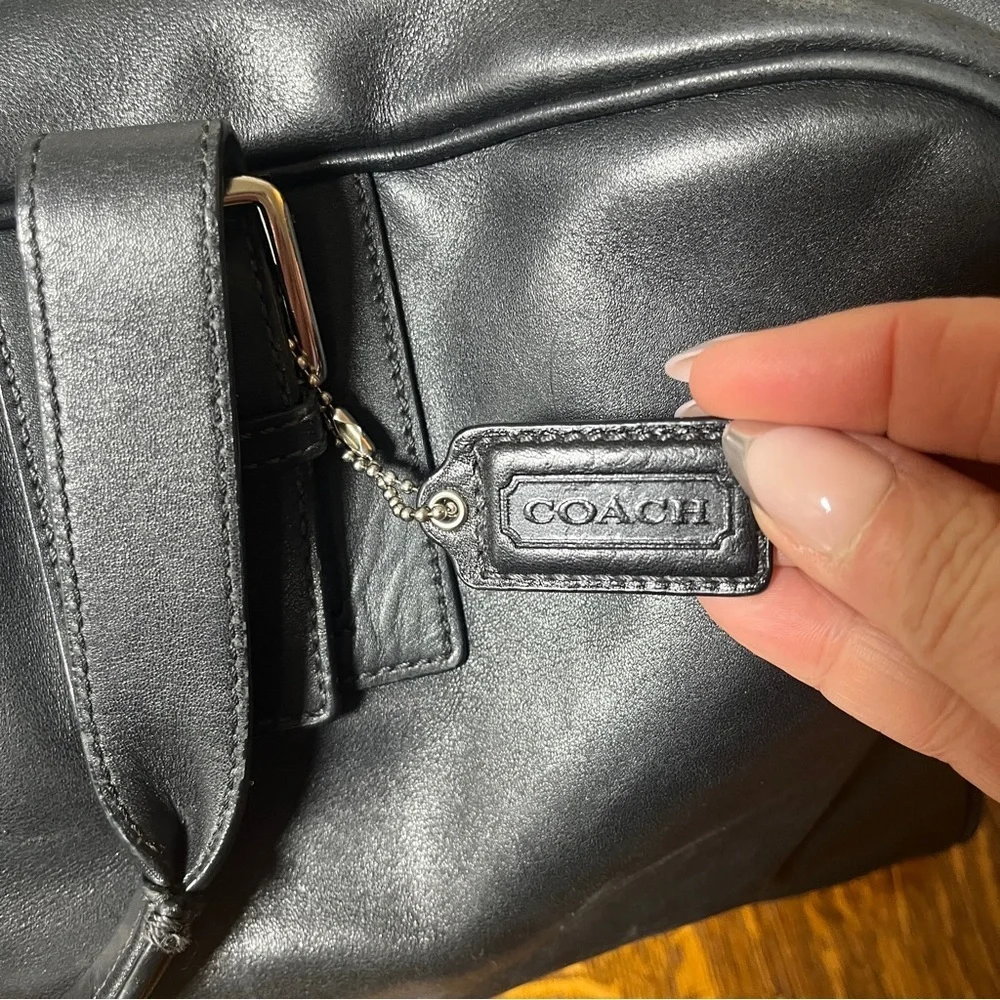 Coach Black Leather Voyage Weekender Travel Bag w/COA